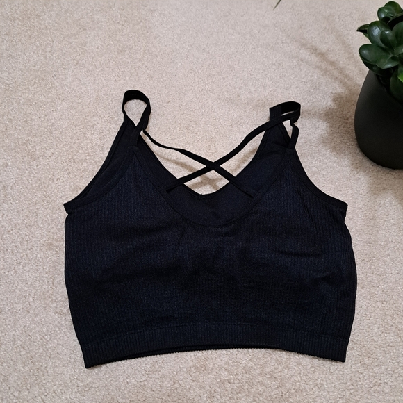 Lemon Ribbed Yoga Bra Women's Size XS Black Seamless NWOT - Picture 5 of 7